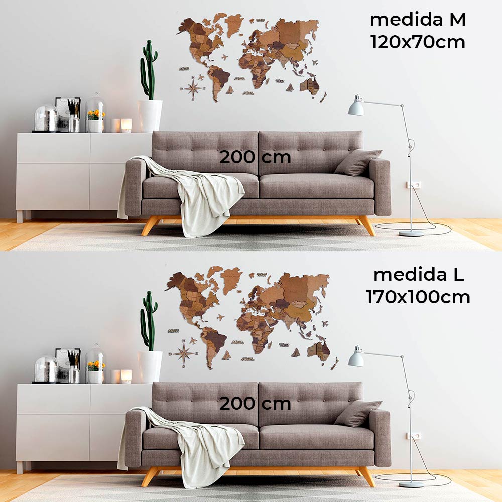 Mapamundi 3D de madera multicolor
