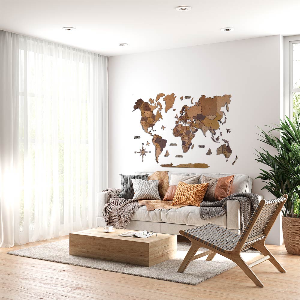 Comprar Mapamundi 3d de madera en varios tonos para decoración de paredes –  WeLoveCut