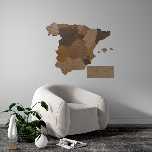 Mapa de España en 4 tonos de madera