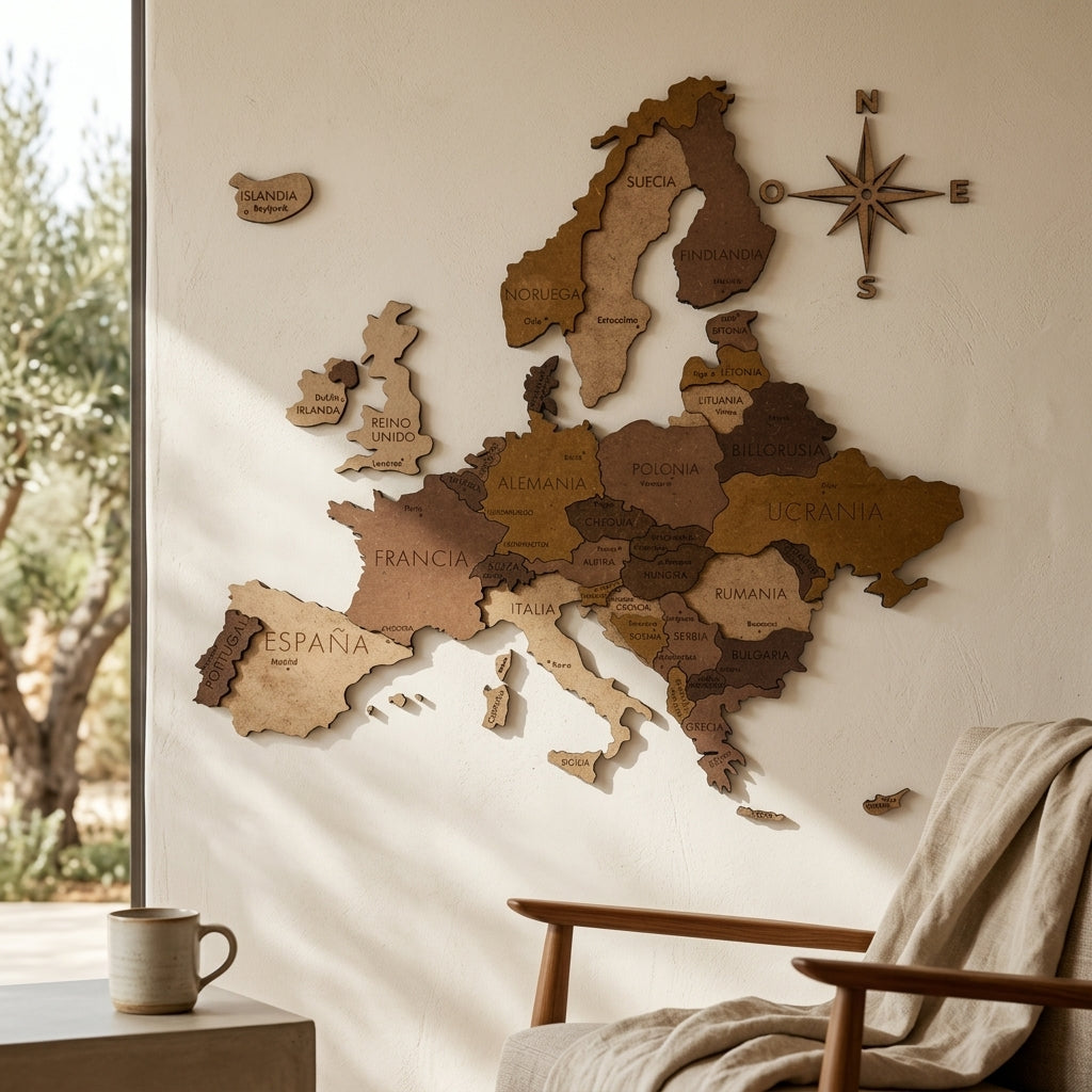 Spain map in 4 wood tones
