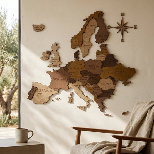 Spain map in 4 wood tones