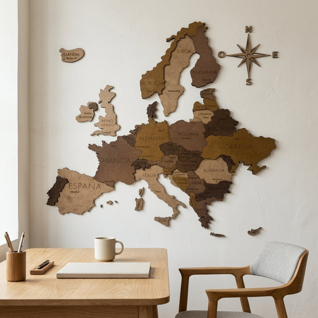 Spain map in 4 wood tones