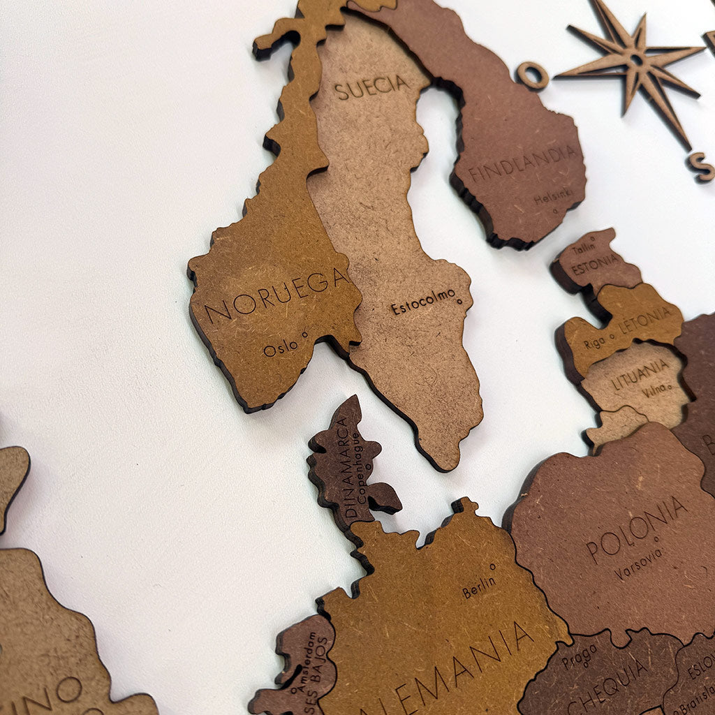 Spain map in 4 wood tones