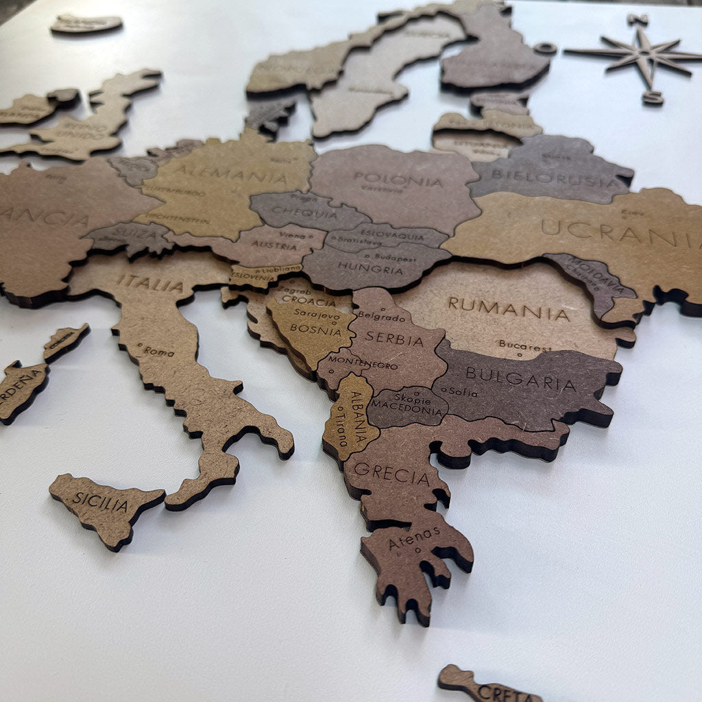 Spain map in 4 wood tones