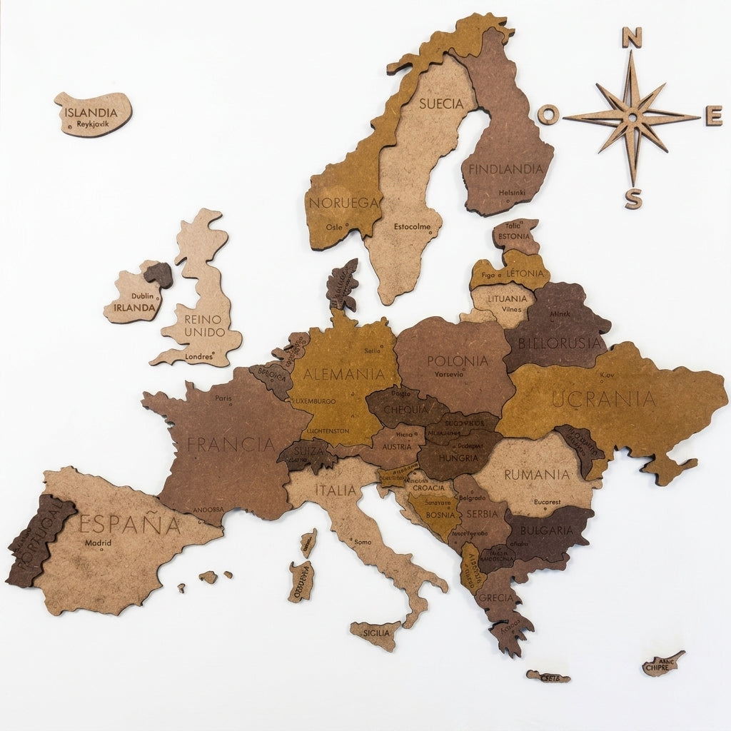 Spain map in 4 wood tones
