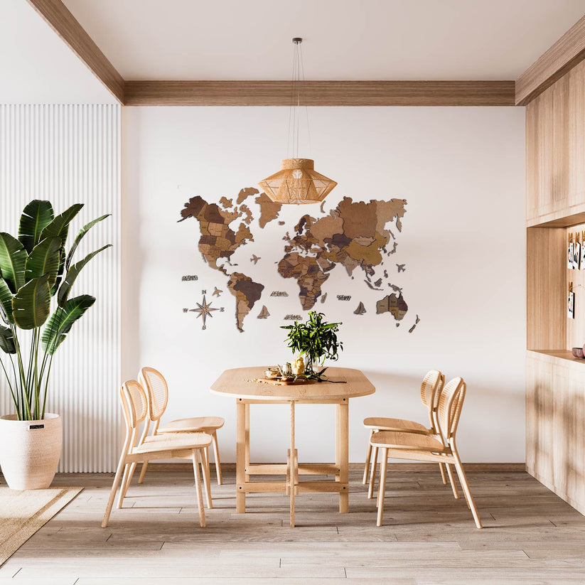 Carte Du Monde (Mapamundi) 3D En Bois Green Split - Multicolore - Décoration Murale
