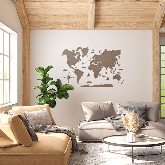 Mapamundi 2D de madera color gris (efecto textil)
